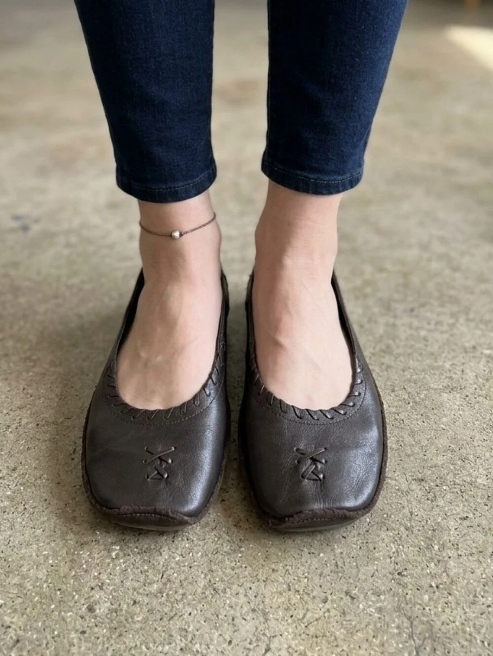 Soul of Africa Dark Brown Leather Square Toe Flats Euro 40